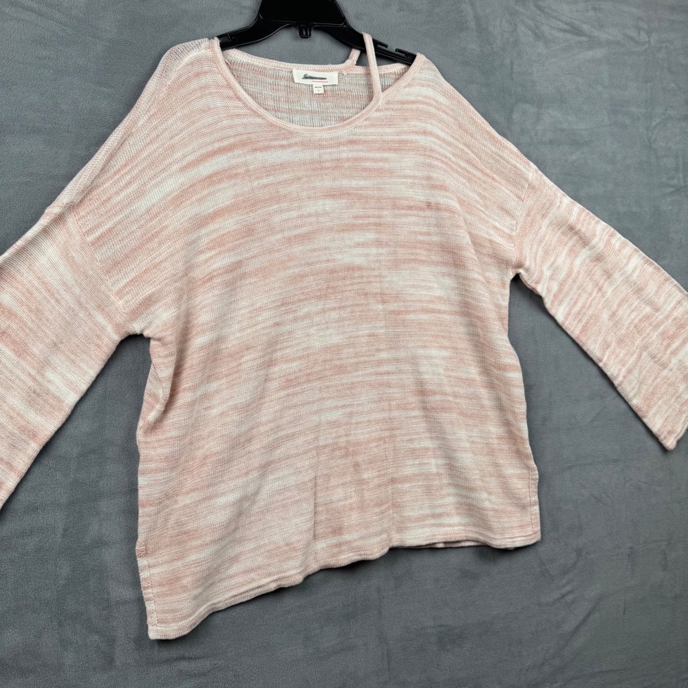True Heritage Estates Women's L Pink‎ White Striped Knit Sweater Lightweight